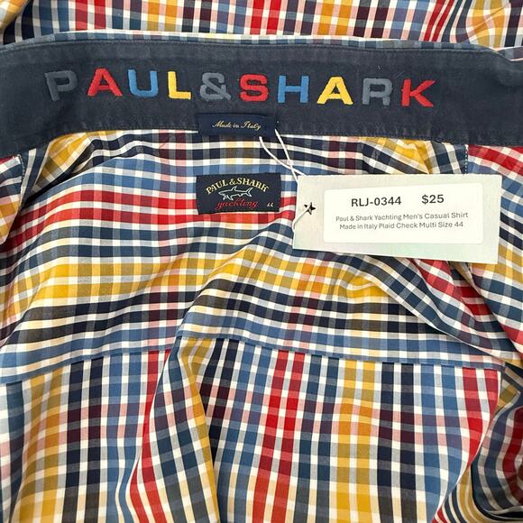Paul & Shark Yachting Men's Casual Shirt Made in Italy Plaid Check - Picture 4 of 8